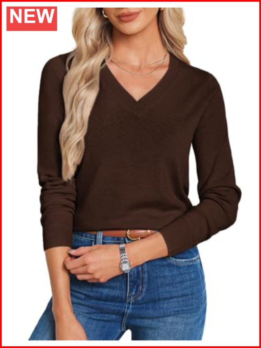 Lightweight V Neck Knit Long Sleeve Sweater Pullover